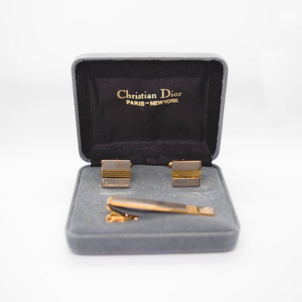 Vintage Dior Tie Bar and Cufflink Set ||  With Box